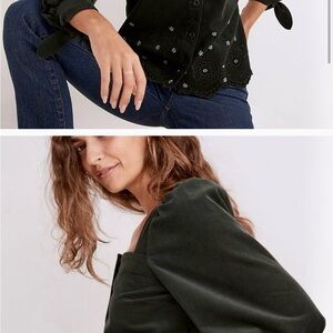 Madewell Embroidered Corduroy Tie-Sleeve Peasant Top